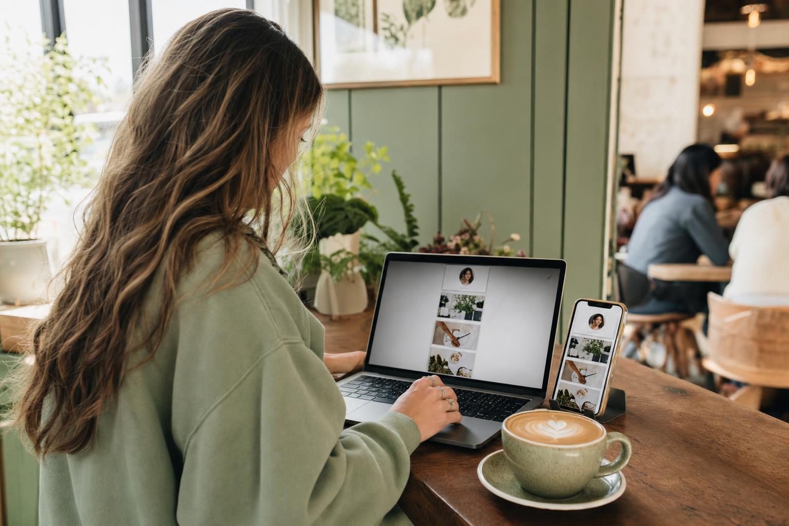 Creator che personalizza il design della sua vetrina sul laptop